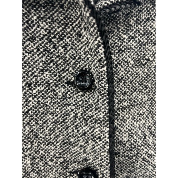 Louben Womens Suit Jacket Blazer Black White Tweed Button Braided Trim Collar 14 - Picture 4 of 8